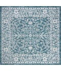 Palazzo Vine and Border Textured Weave Teal/Gray 5' Square Indoor/Outdoor Area Rug