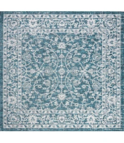 Jonathany Santa Monica SMB103B Teal/Gray Area Rug 5 ft. 3 in. X 5 ft. 3 in. Square