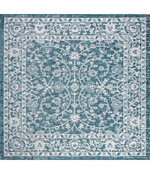 Palazzo Vine and Border Textured Weave Teal/Gray 5' Square Indoor/Outdoor Area Rug