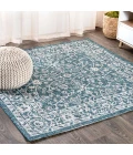 Palazzo Vine and Border Textured Weave Teal/Gray 5' Square Indoor/Outdoor Area Rug