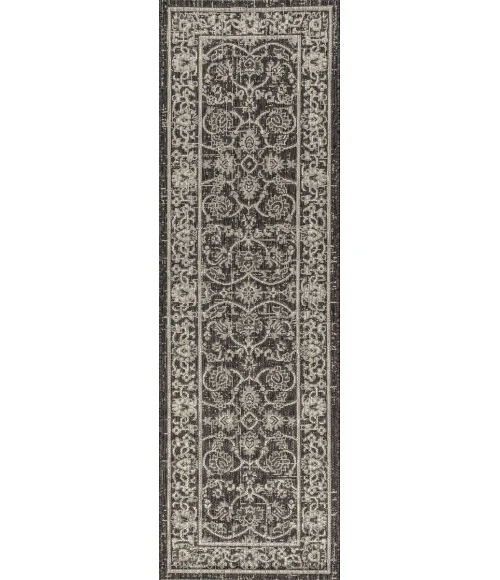 Palazzo Vine and Border Textured Weave Black/Gray 2 ft. x 10 ft. Indoor/Outdoor Runner Rug