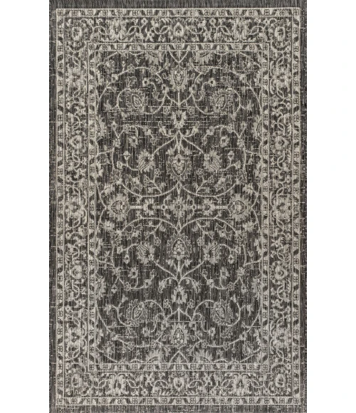 Palazzo Vine and Border Textured Weave Black/Gray 8 ft. x 10 ft. Indoor/Outdoor Area Rug