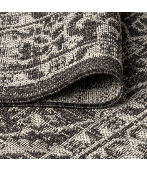 Palazzo Vine and Border Textured Weave Black/Gray 5' Square Indoor/Outdoor Area Rug