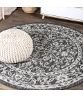 Palazzo Vine and Border Textured Weave Black/Gray 5' Round Indoor/Outdoor Area Rug