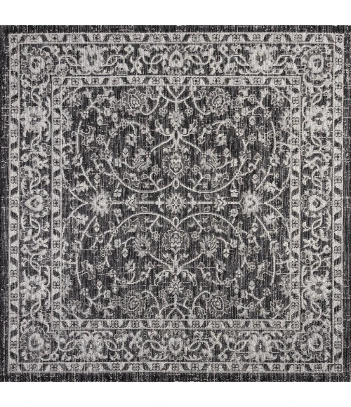 Palazzo Vine and Border Textured Weave Black/Gray 5' Square Indoor/Outdoor Area Rug