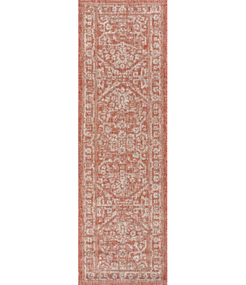 Malta Bohemian Medallion Textured Weave Red/Taupe 2 ft. x 10 ft. Indoor/Outdoor Runner Rug