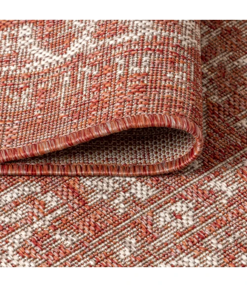 Malta Bohemian Medallion Textured Weave Red/Taupe 5' Square Indoor/Outdoor Area Rug