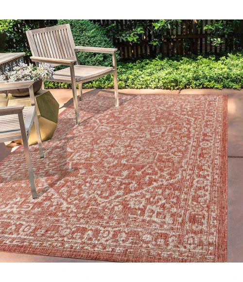 Malta Bohemian Medallion Textured Weave Red/Taupe 8 ft. x 10 ft. Indoor/Outdoor Area Rug