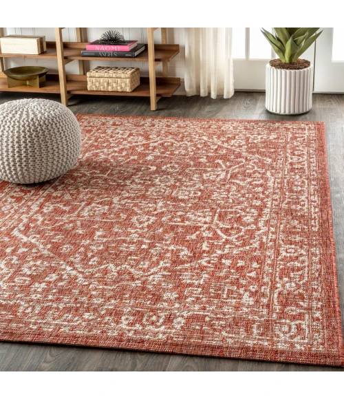 Malta Bohemian Medallion Textured Weave Red/Taupe 8 ft. x 10 ft. Indoor/Outdoor Area Rug