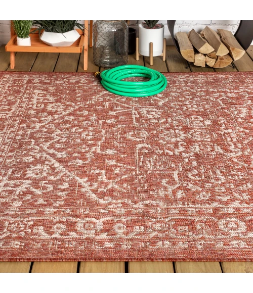 Malta Bohemian Medallion Textured Weave Red/Taupe 8 ft. x 10 ft. Indoor/Outdoor Area Rug