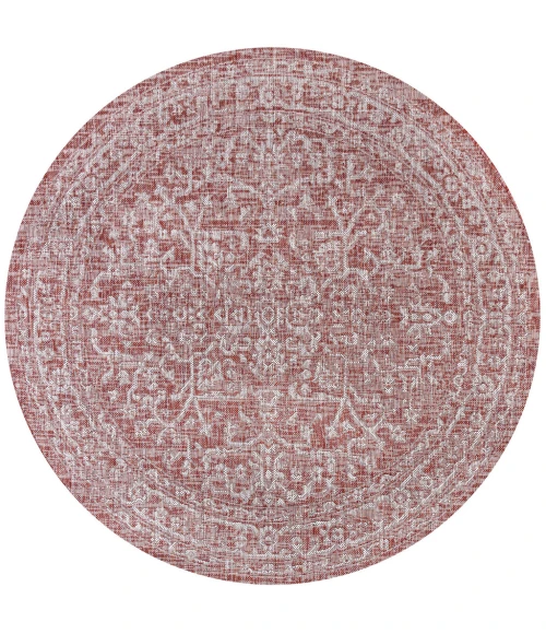 Malta Bohemian Medallion Textured Weave Red/Taupe 5' Round Indoor/Outdoor Area Rug