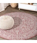 Malta Bohemian Medallion Textured Weave Red/Taupe 5' Round Indoor/Outdoor Area Rug
