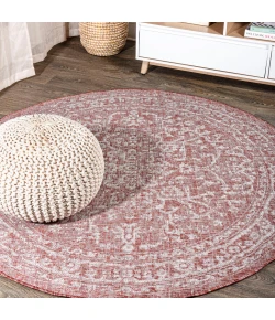 Jonathany Santa Monica SMB104A Red/Taupe Area Rug 5 ft. 3 in. X 5 ft. 3 in. Round