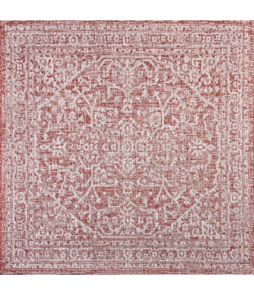 Malta Bohemian Medallion Textured Weave Red/Taupe 5' Square Indoor/Outdoor Area Rug