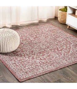 Jonathany Santa Monica SMB104A Red/Taupe Area Rug 5 ft. 3 in. X 5 ft. 3 in. Square