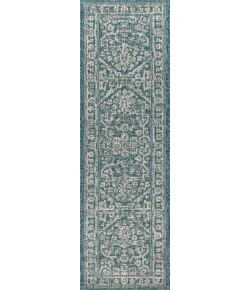Jonathany Santa Monica SMB104B Teal/Gray Area Rug 2 ft. 2 in. X 10 ft. Runner