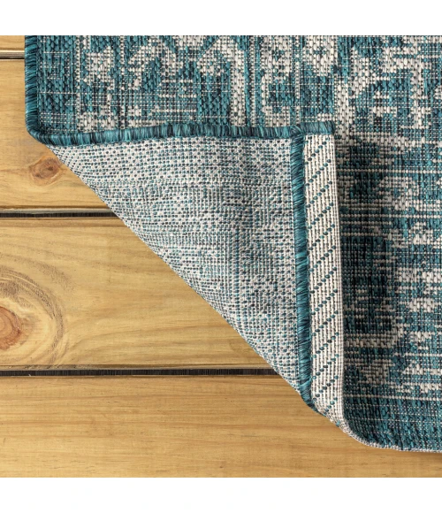 Malta Bohemian Medallion Textured Weave Teal/Gray 2 ft. x 10 ft. Indoor/Outdoor Runner Rug