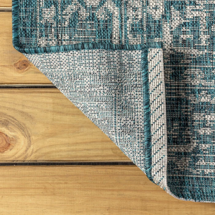 Malta Bohemian Medallion Textured Weave Teal/Gray 4 ft. x 6 ft. Indoor/Outdoor Area Rug