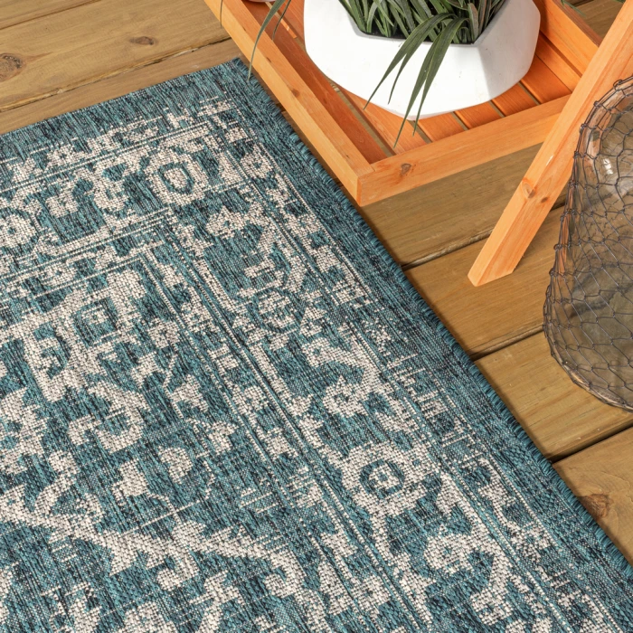 Malta Bohemian Medallion Textured Weave Teal/Gray 4 ft. x 6 ft. Indoor/Outdoor Area Rug