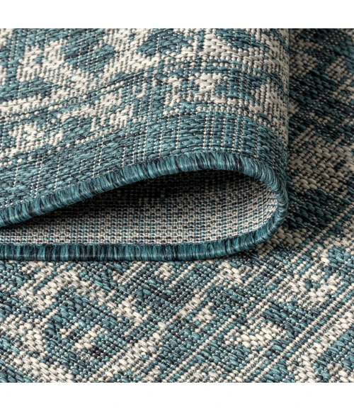 Malta Bohemian Medallion Textured Weave Teal/Gray 2 ft. x 10 ft. Indoor/Outdoor Runner Rug