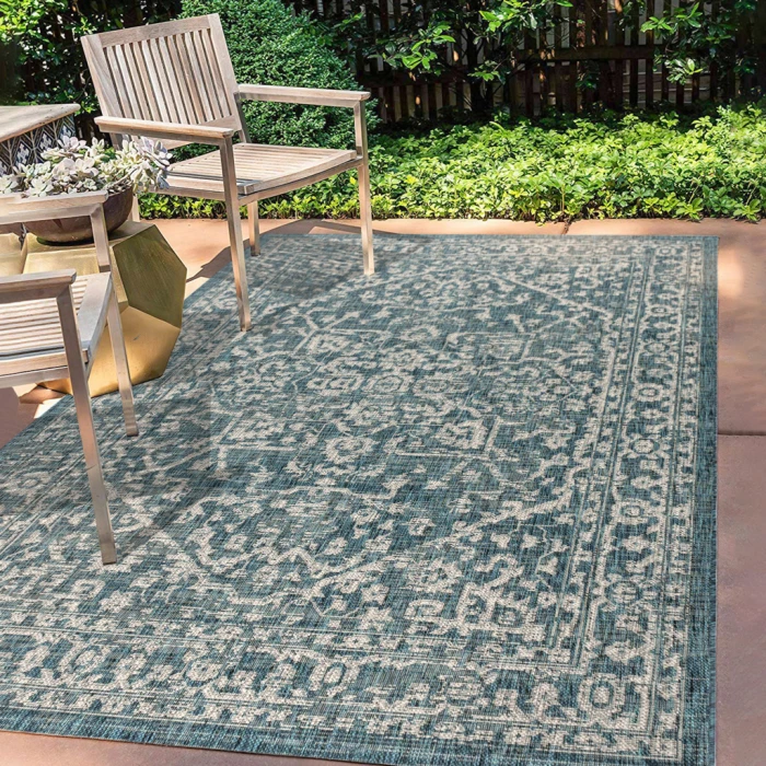 Malta Bohemian Medallion Textured Weave Teal/Gray 4 ft. x 6 ft. Indoor/Outdoor Area Rug