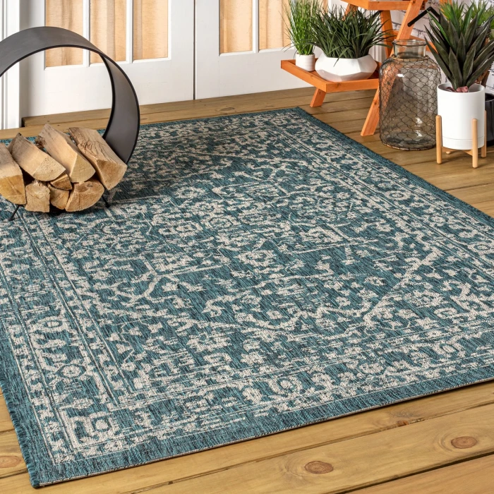 Malta Bohemian Medallion Textured Weave Teal/Gray 4 ft. x 6 ft. Indoor/Outdoor Area Rug