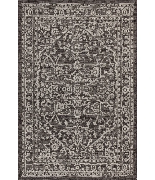 Malta Bohemian Medallion Textured Weave Black/Gray 8 ft. x 10 ft. Indoor/Outdoor Area Rug