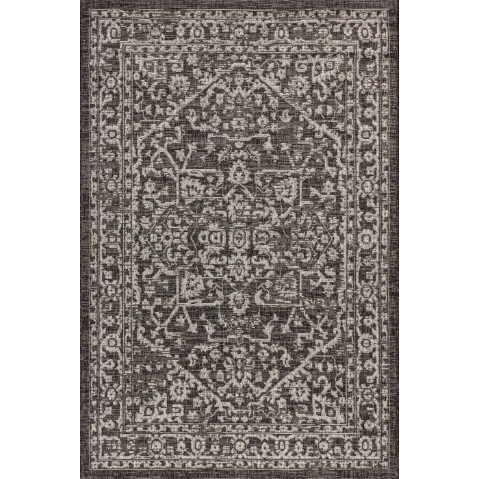 Malta Bohemian Medallion Textured Weave Black/Gray 8 ft. x 10 ft. Indoor/Outdoor Area Rug