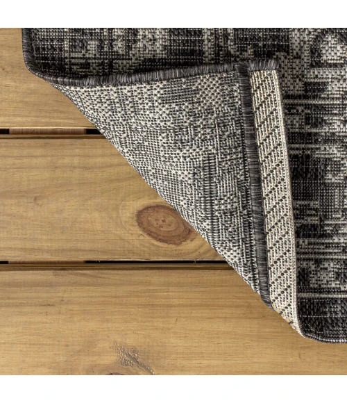 Malta Bohemian Medallion Textured Weave Black/Gray 8 ft. x 10 ft. Indoor/Outdoor Area Rug