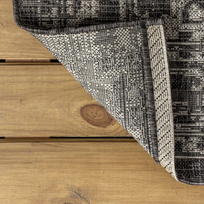 Malta Bohemian Medallion Textured Weave Black/Gray 8 ft. x 10 ft. Indoor/Outdoor Area Rug