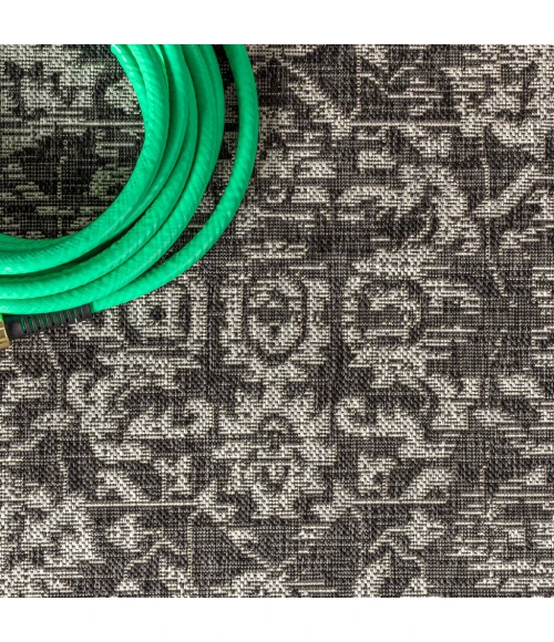 Malta Bohemian Medallion Textured Weave Black/Gray 8 ft. x 10 ft. Indoor/Outdoor Area Rug