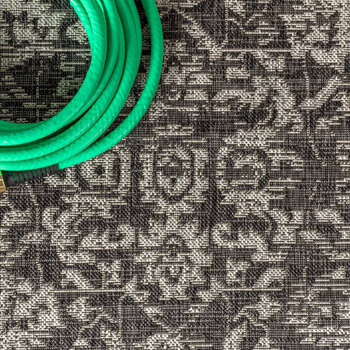 Malta Bohemian Medallion Textured Weave Black/Gray 8 ft. x 10 ft. Indoor/Outdoor Area Rug