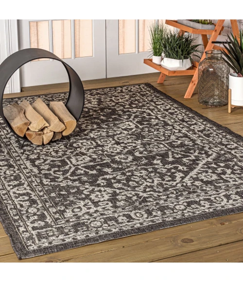 Malta Bohemian Medallion Textured Weave Black/Gray 8 ft. x 10 ft. Indoor/Outdoor Area Rug