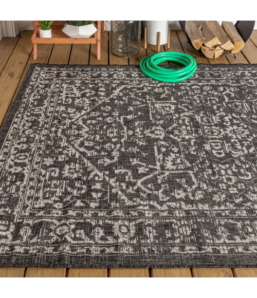 Malta Bohemian Medallion Textured Weave Black/Gray 8 ft. x 10 ft. Indoor/Outdoor Area Rug