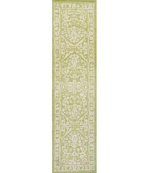 Malta Bohemian Medallion Textured Weave Green/Cream 2 ft. x 10 ft. Indoor/Outdoor Runner Rug