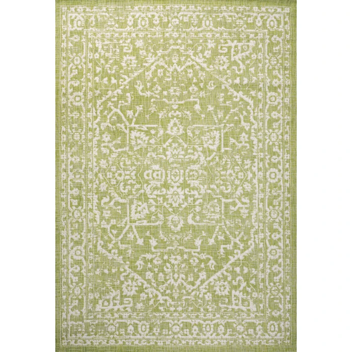 Malta Bohemian Medallion Textured Weave Green/Cream 5 ft. x 8 ft. Indoor/Outdoor Area Rug