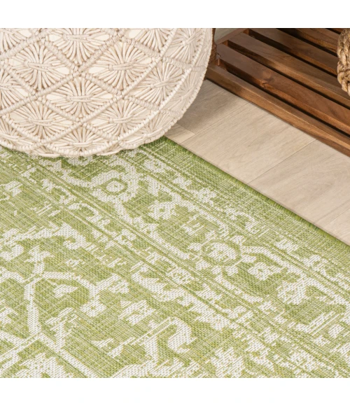 Malta Bohemian Medallion Textured Weave Green/Cream 2 ft. x 10 ft. Indoor/Outdoor Runner Rug