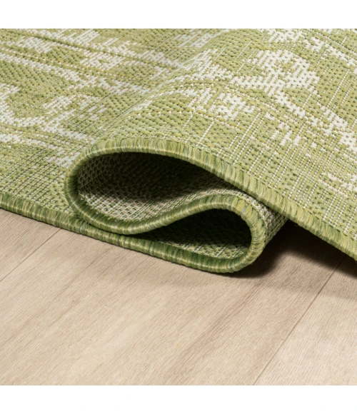 Malta Bohemian Medallion Textured Weave Green/Cream 2 ft. x 10 ft. Indoor/Outdoor Runner Rug