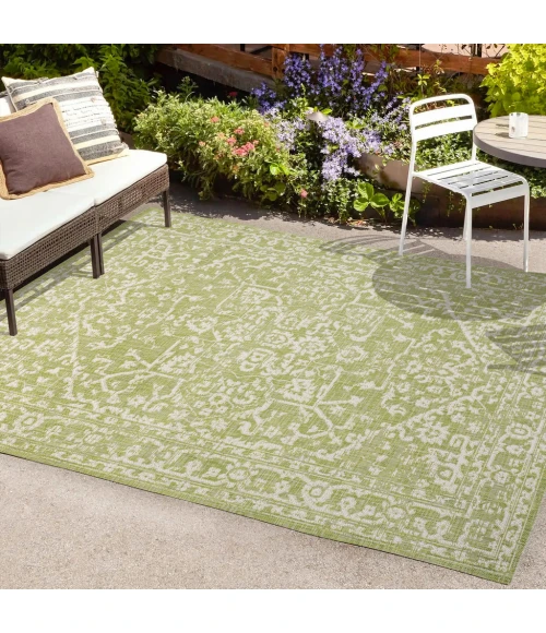 Malta Bohemian Medallion Textured Weave Green/Cream 9 ft. x 12 ft. Indoor/Outdoor Area Rug