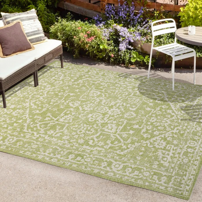 Malta Bohemian Medallion Textured Weave Green/Cream 5 ft. x 8 ft. Indoor/Outdoor Area Rug