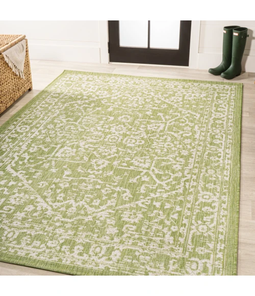 Malta Bohemian Medallion Textured Weave Green/Cream 9 ft. x 12 ft. Indoor/Outdoor Area Rug