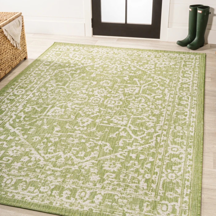 Malta Bohemian Medallion Textured Weave Green/Cream 5 ft. x 8 ft. Indoor/Outdoor Area Rug
