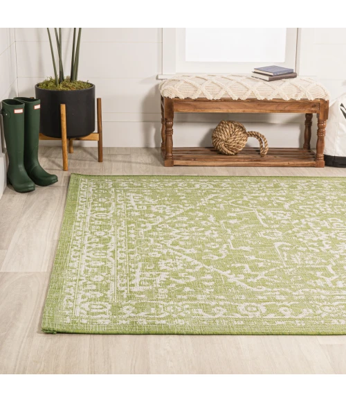 Malta Bohemian Medallion Textured Weave Green/Cream 9 ft. x 12 ft. Indoor/Outdoor Area Rug