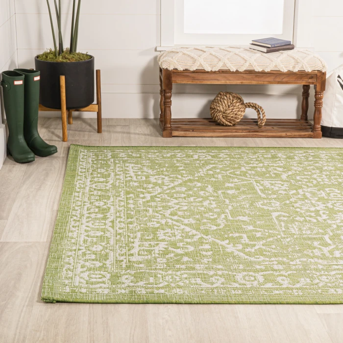 Malta Bohemian Medallion Textured Weave Green/Cream 5 ft. x 8 ft. Indoor/Outdoor Area Rug