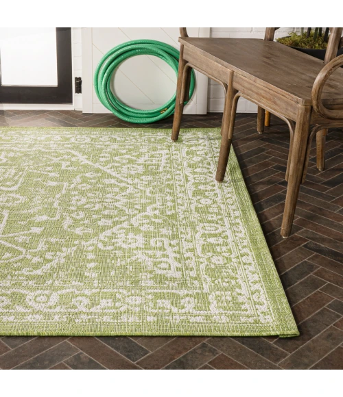 Malta Bohemian Medallion Textured Weave Green/Cream 9 ft. x 12 ft. Indoor/Outdoor Area Rug