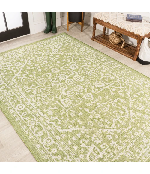 Malta Bohemian Medallion Textured Weave Green/Cream 9 ft. x 12 ft. Indoor/Outdoor Area Rug