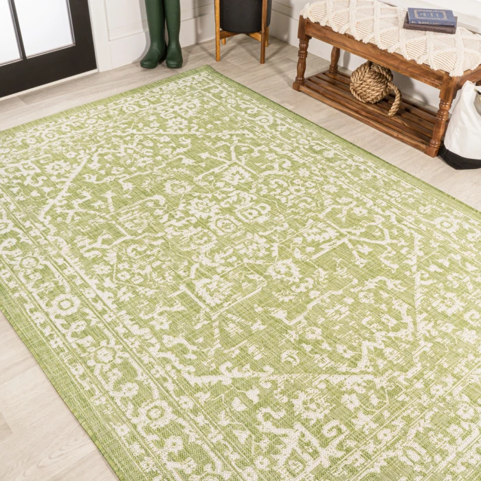 Malta Bohemian Medallion Textured Weave Green/Cream 5 ft. x 8 ft. Indoor/Outdoor Area Rug