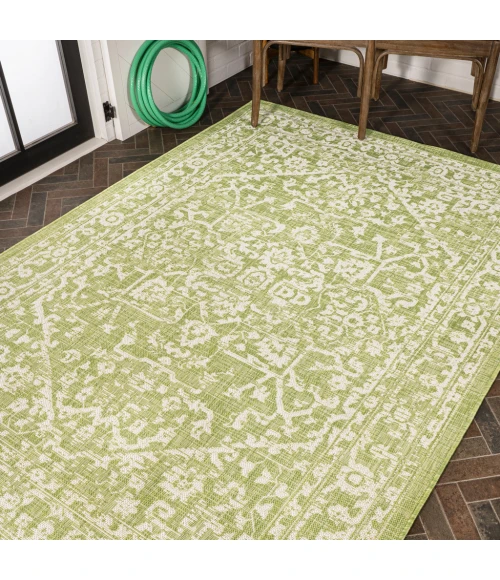 Malta Bohemian Medallion Textured Weave Green/Cream 9 ft. x 12 ft. Indoor/Outdoor Area Rug