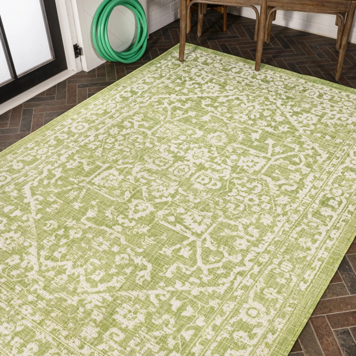 Malta Bohemian Medallion Textured Weave Green/Cream 5 ft. x 8 ft. Indoor/Outdoor Area Rug