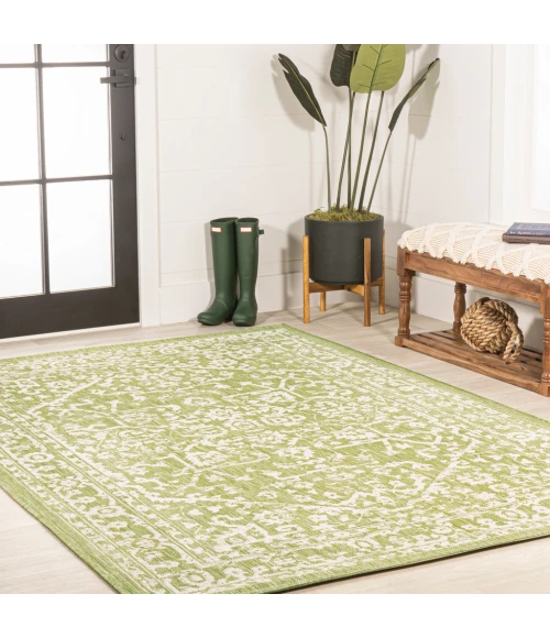 Malta Bohemian Medallion Textured Weave Green/Cream 9 ft. x 12 ft. Indoor/Outdoor Area Rug